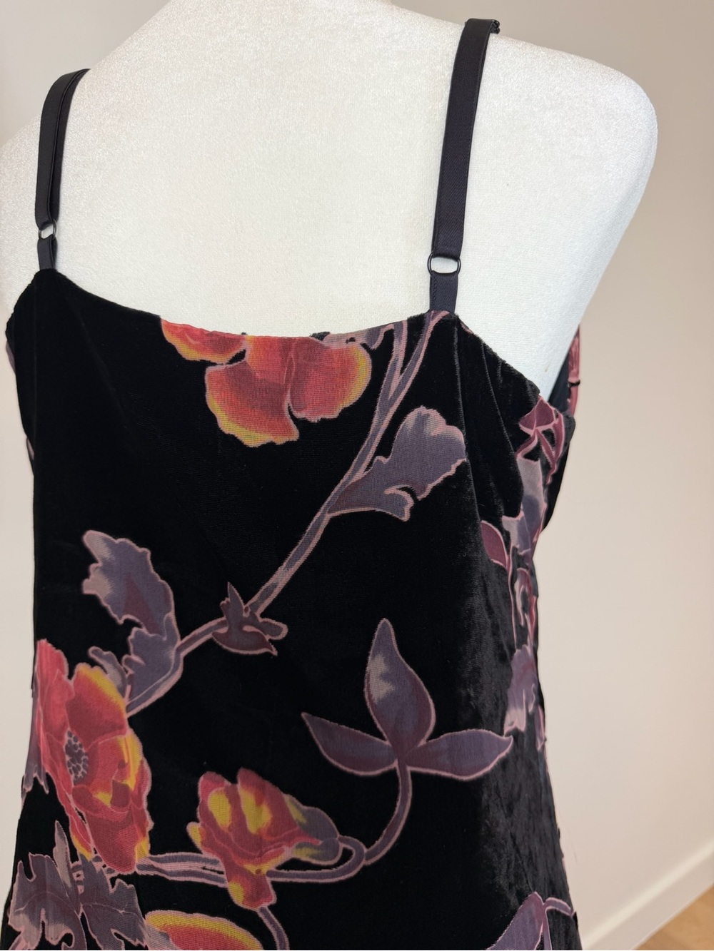 Rachel Zoe Black Velvet Maxi Slip Dress with Pink and Yellow Floral Print - Picture 6 of 6